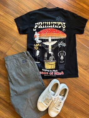 Vintage y2k Primitive "Elevator" Mushroom Graphic Tee